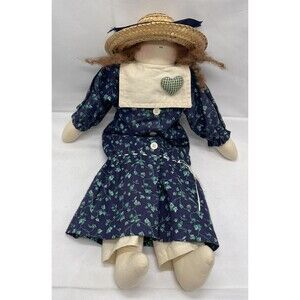 Vintage Handmade Rags Soft Cloth Doll Folk Art 17” Signed By Jeanie 1992